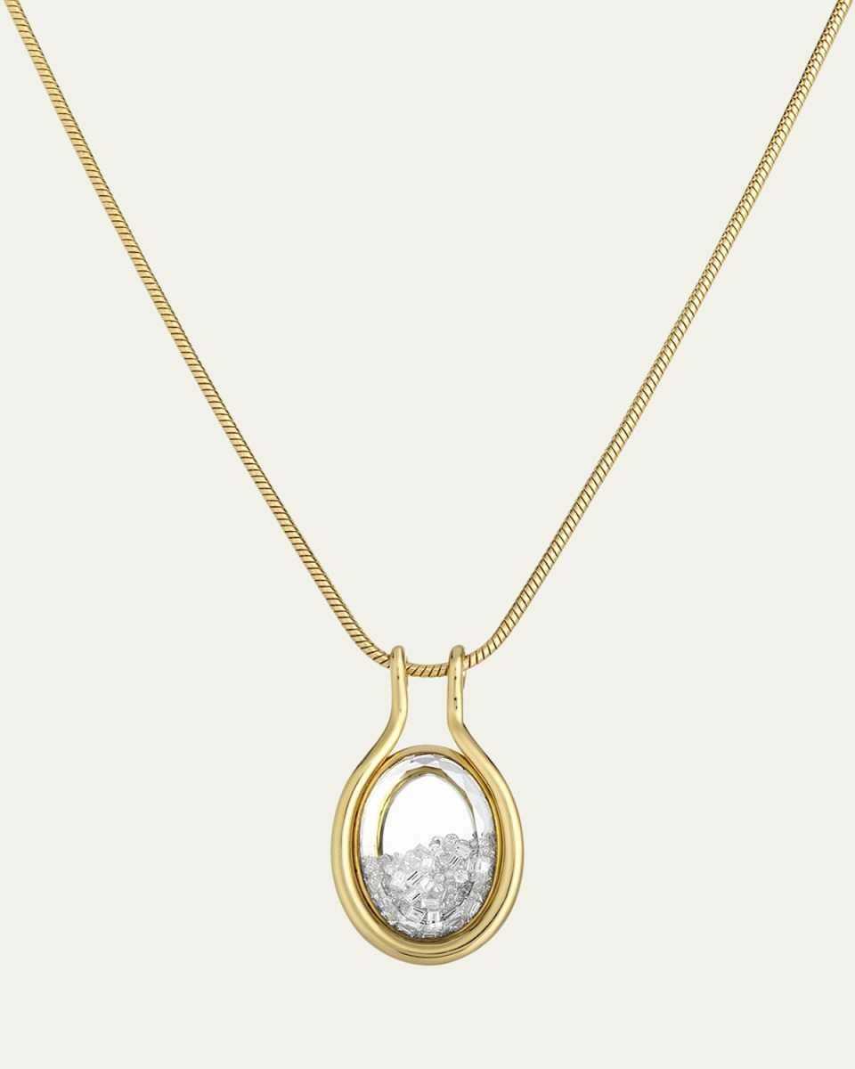 18K Yellow Gold Cascavel Oval Necklace with Diamonds and Kaleidoscope Shaker
